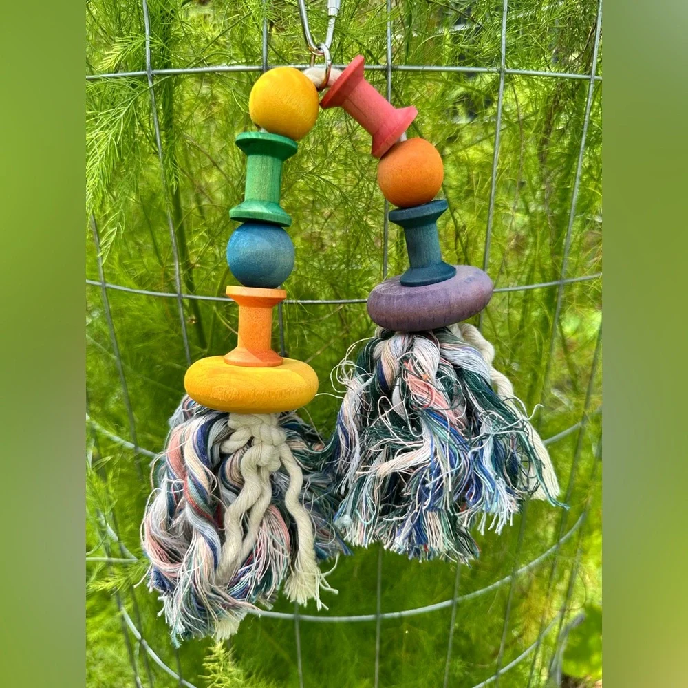Colorful Wooden Bead Tassel Bird Toy - Handmade
